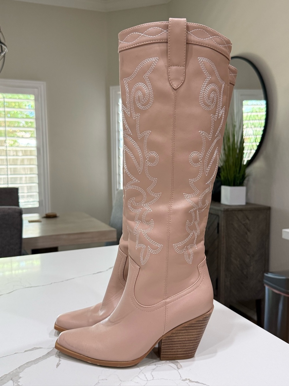 Billini Tall Blush Pink Western Knee-High Cowboy Boots | Size 8